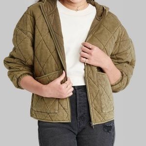 Wild Fable Womens Hooded Quilted Jacket - Olive Green